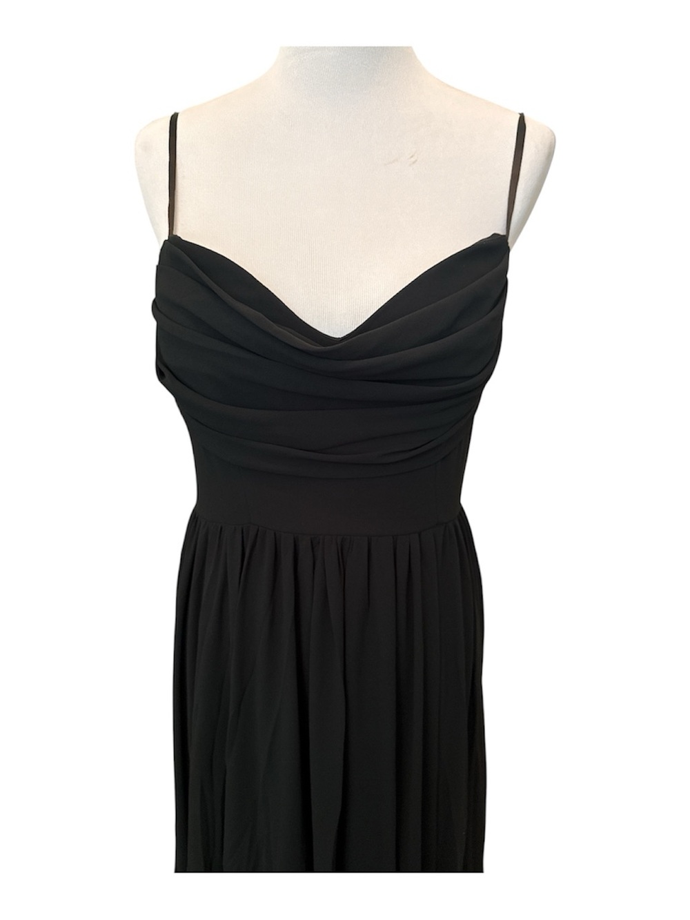 Aoshababi Dress Black Spaghetti Strap Maxi Lined Flowing Skirt Draped Bodice - Picture 4 of 5